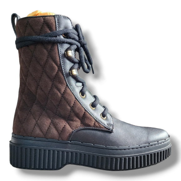 Tod's Diamond Quilted Lace-up Boot In Black Multi Size 34.5 (US 4.5) - Picture 7 of 13